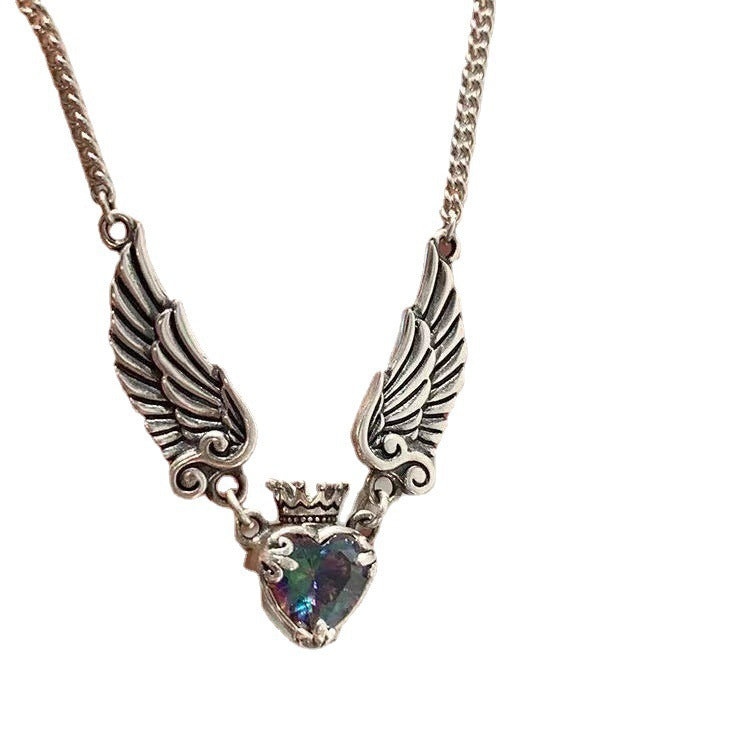 Wholesale Vintage Love Crown Wings Necklace